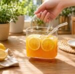 Elegant Glass Handbag Drink Cup with Straw - Image 2